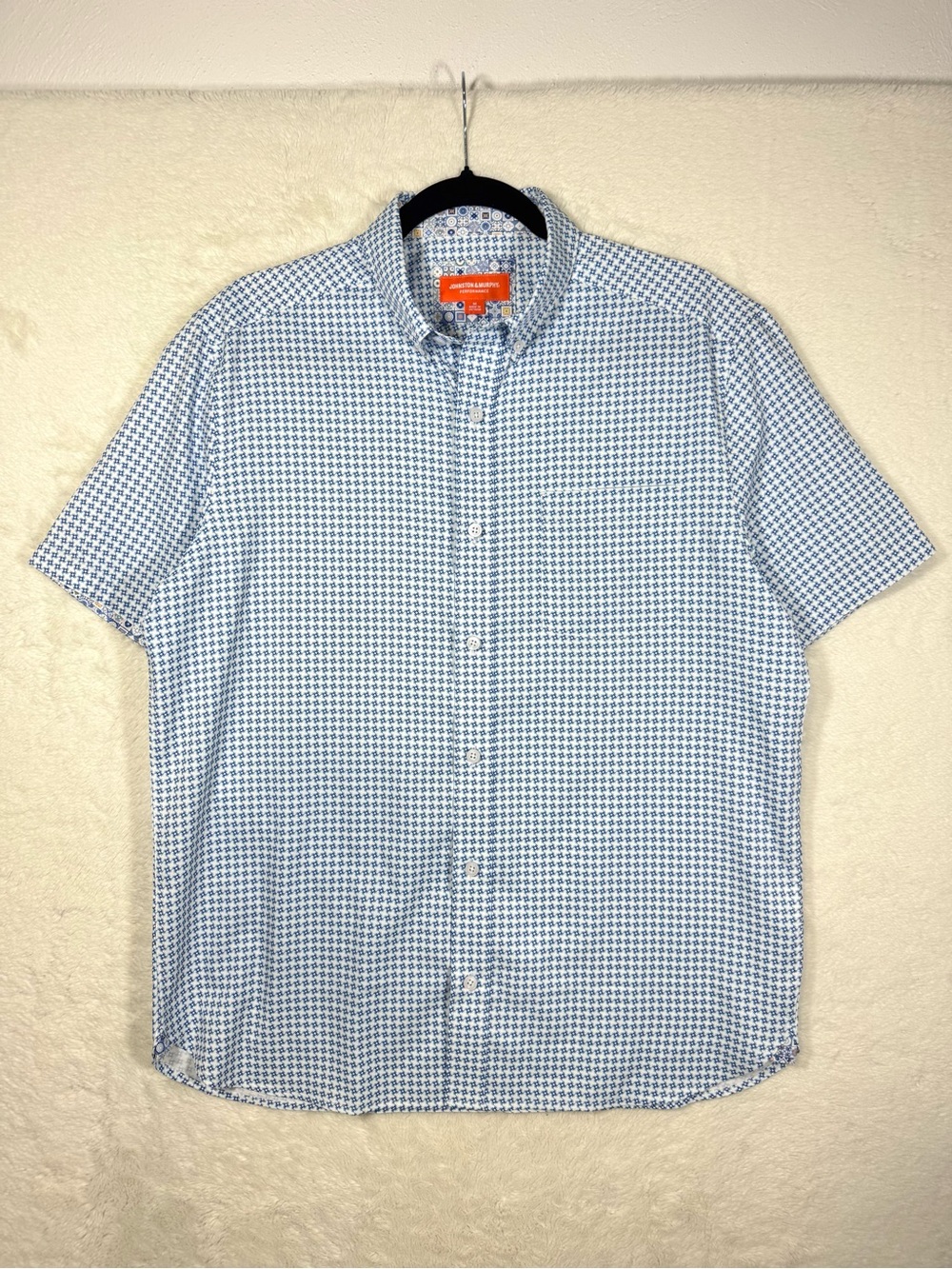 Johnston & Murphy Performance Shirt Men’s Medium Blue Geometric Stretch Office